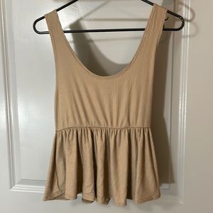 Brown ribbed peplum tank
